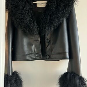 Charlotte Simone ‘Penny’ Cropped Faux Leather Black Jacket. Size XS